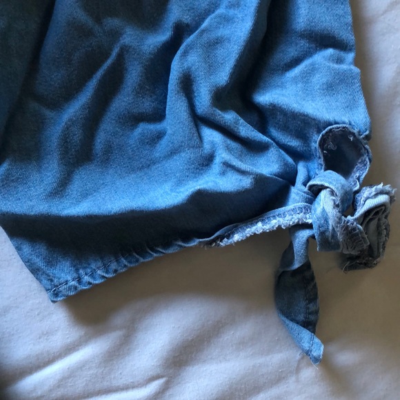 Blue Denim Off the Shoulder Dress - Picture 3 of 5